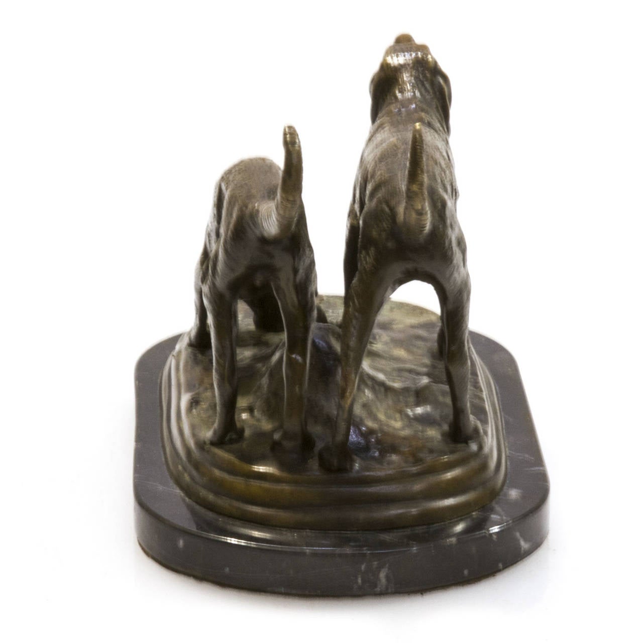 French Vintage Bronze of Two Pointers on a Marble Base