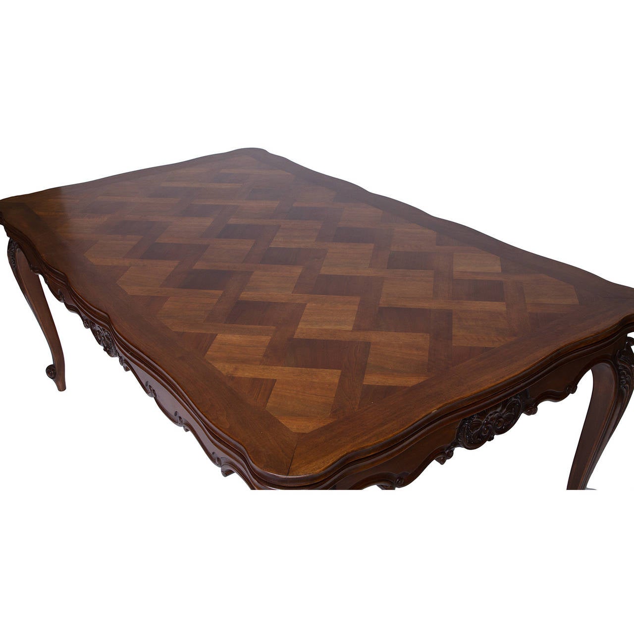 French Walnut Dining Table with Parquetry Top at 1stDibs