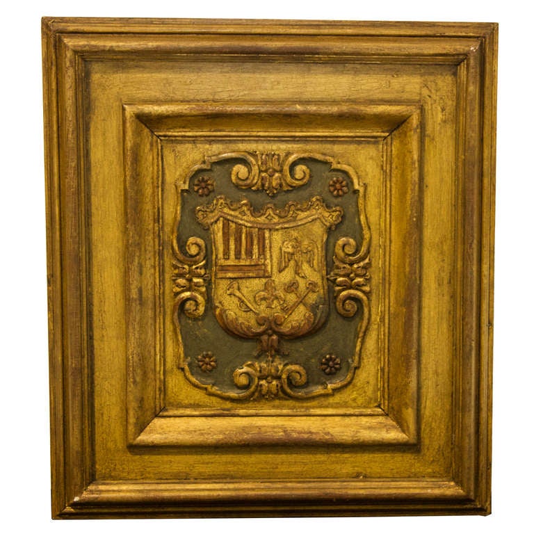 Late 19th Century Pair of Framed Panels with Coat of Arms.