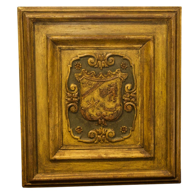 French Late 19th Century Pair of Framed Panels with Coat of Arms
