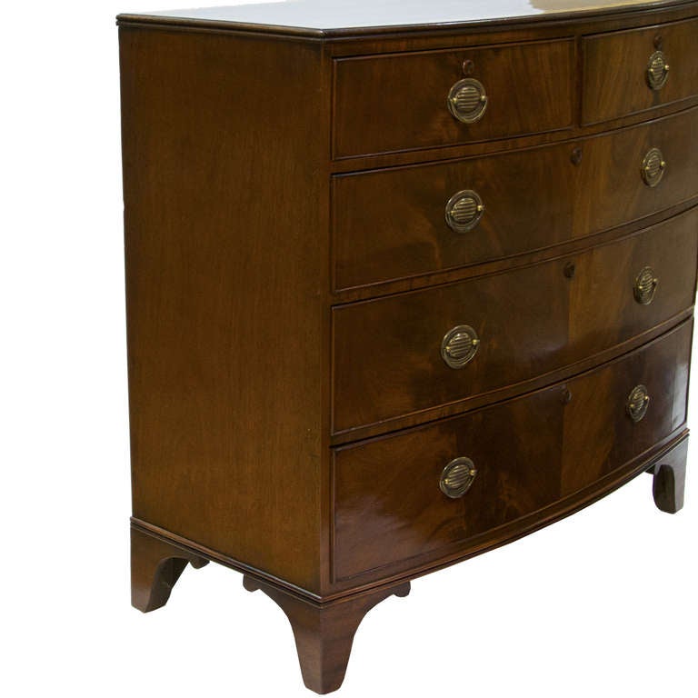19th Century English Bow-Front Chest of Drawers. With Satinwood inlaid top.