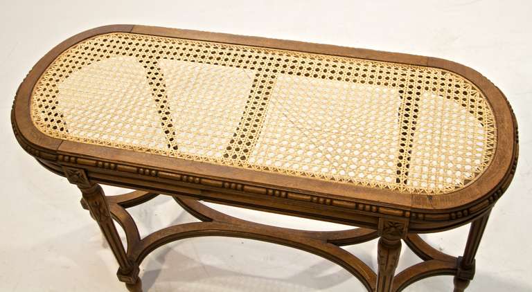 Louis XVI Style Cane Bench With Tapestry Cushion In Good Condition In Hixson, TN