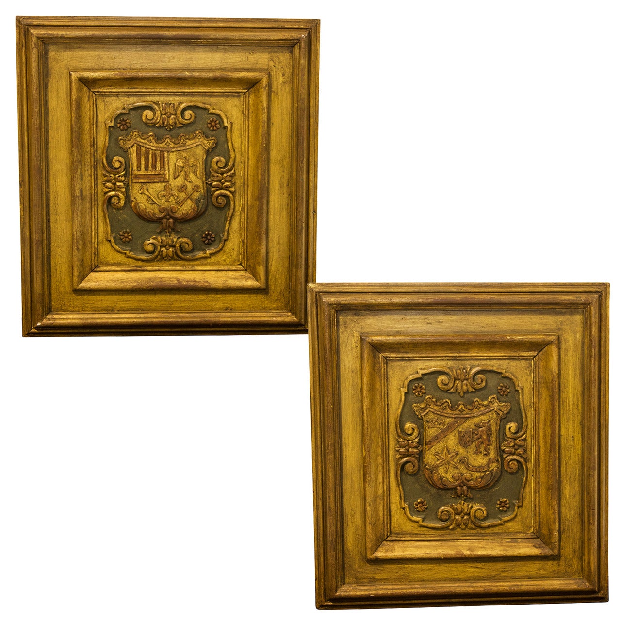 Late 19th Century Pair of Framed Panels with Coat of Arms