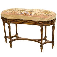 Louis XVI Style Cane Bench With Tapestry Cushion