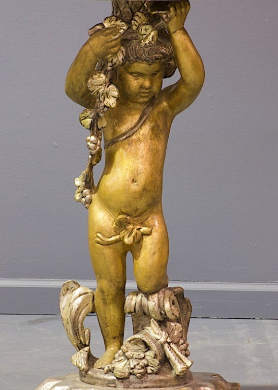 Italian Carved Fruitwood Cherub Consoles