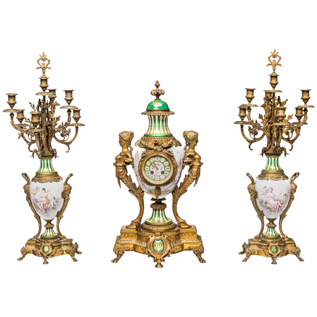 19th Century Louis XV Three Piece Clock Set