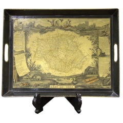 French Serving Tray With A Transfer of A Map
