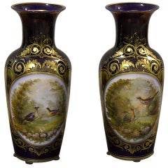 Antique Pair of Ole Paris Vases with Birds Hand-Painted