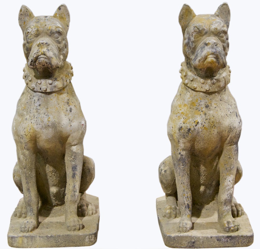 Pair of Cast Stone Dog Statuary.
Dimensions: 13.00w x 22.00d x 38.50h