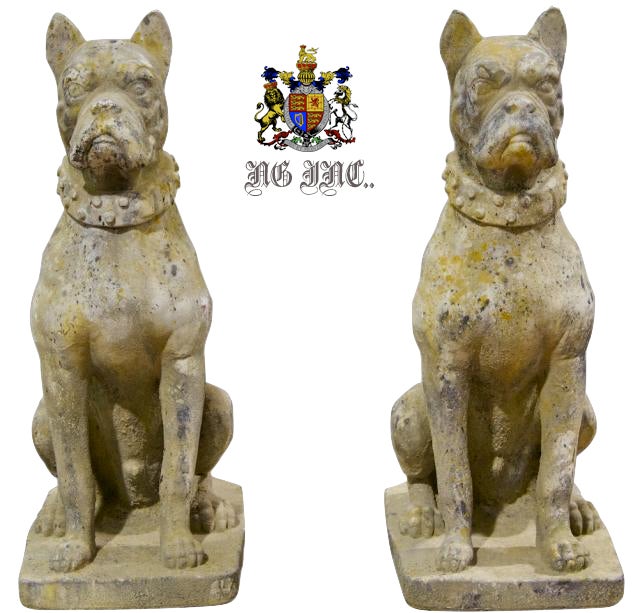 20th Century Pair of Cast Stone Dog Statuary