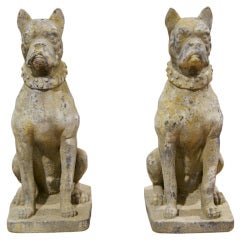 Pair of Cast Stone Dog Statuary