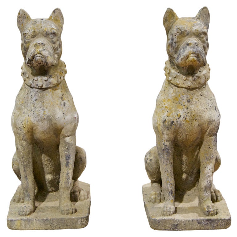 Pair of Cast Stone Dog Statuary