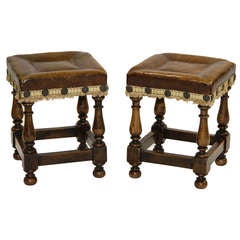 Pair of Petite Leather Top Footstools