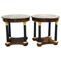 A Pair of Italian Empire Tables With Hand Painted Stone Tops