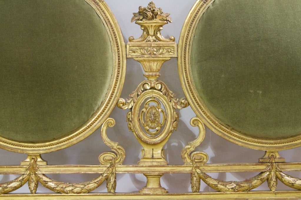 French A Superb Louis XVI Style Double Back Settee In Giltwood