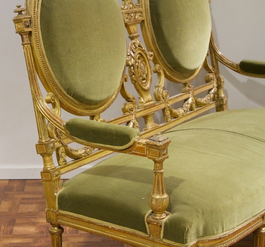 A Superb Louis XVI Style Double Back Settee In Giltwood 1