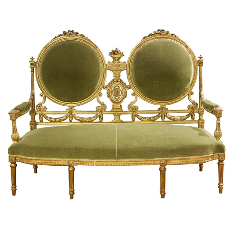 A Superb Louis XVI Style Double Back Settee In Giltwood