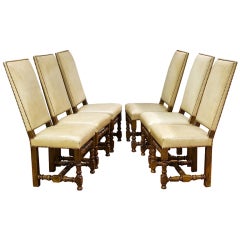 Set Of 6 Louis XIV Style Side Chair in Leather