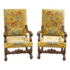 Antique A Superb Pair of Tapestry Walnut Fauteuil's