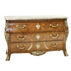 An Elegant Louis XV Marble Top Bombe Commode