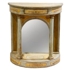 Italian Painted Demi-Lune Mirrored Back Console