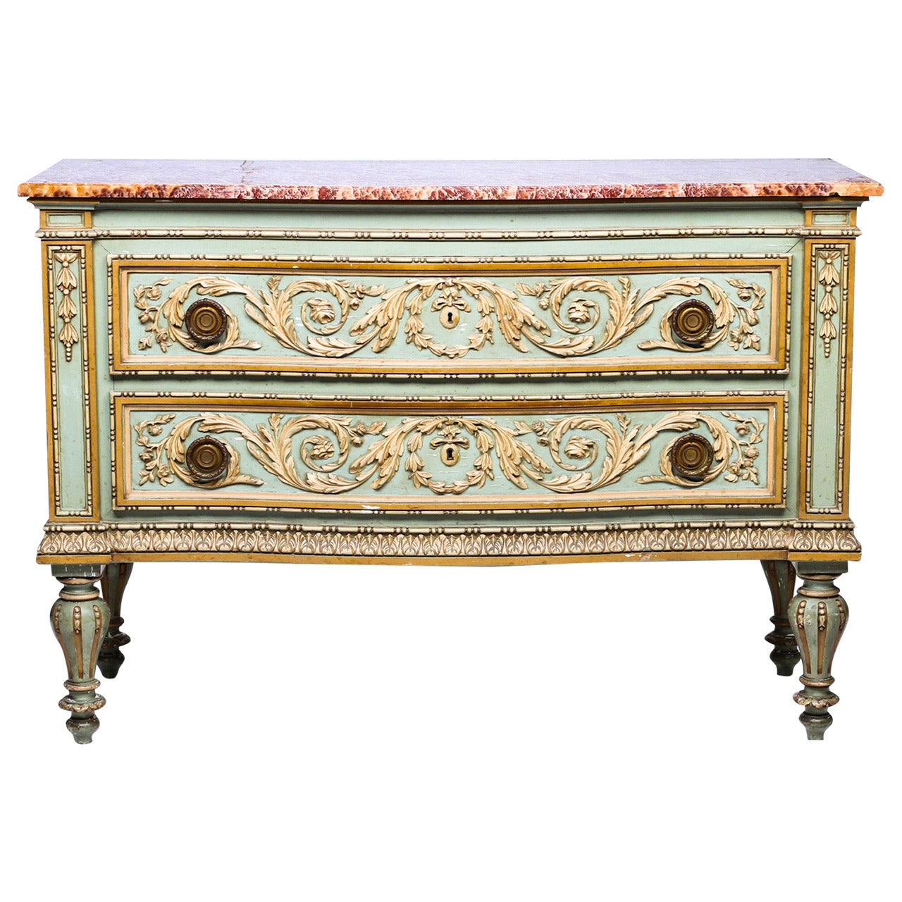 Italian Painted Marble-Top Commode, circa 19th Century