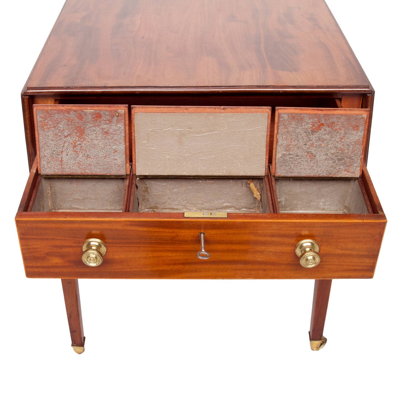 Sheraton 19th Century English Pembroke Table with Tea Caddies in the Drawers