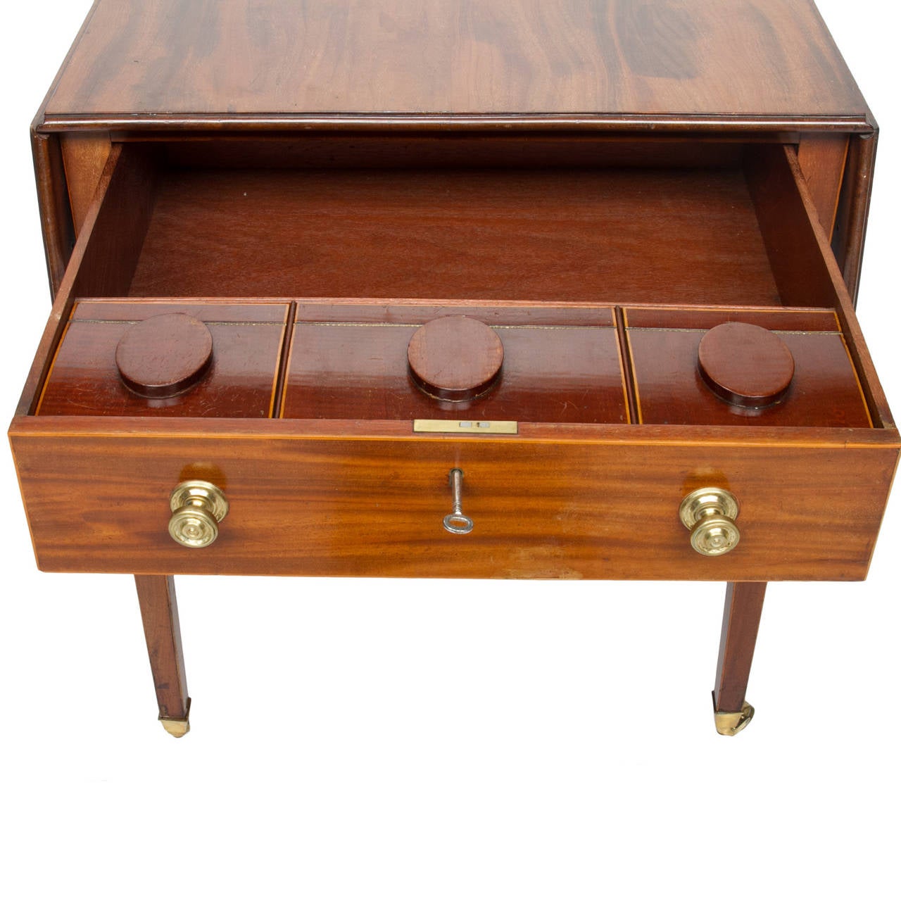 British 19th Century English Pembroke Table with Tea Caddies in the Drawers