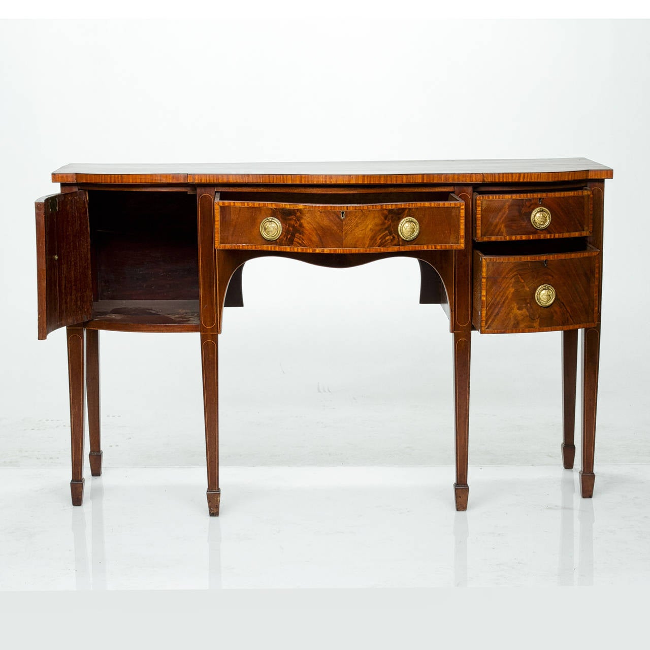 British 19th Century Sheraton Inlaid Serpentine Front Sideboard