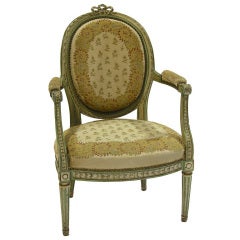 A Louis XVI Painted Tapestry en Cabriolet Medallion Armchair