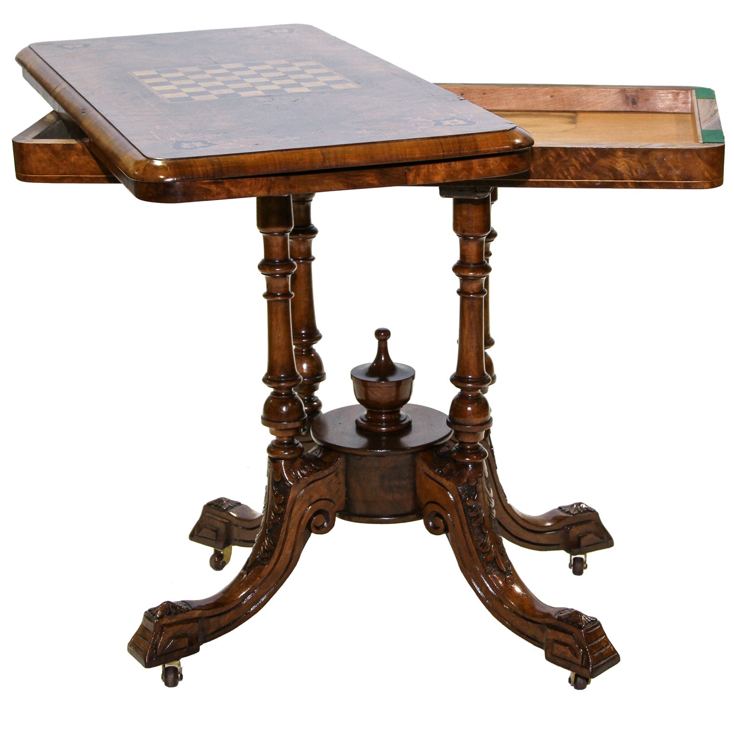 English Victorian Flip Top Game Table Console