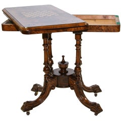 English Victorian Flip Top Game Table Console