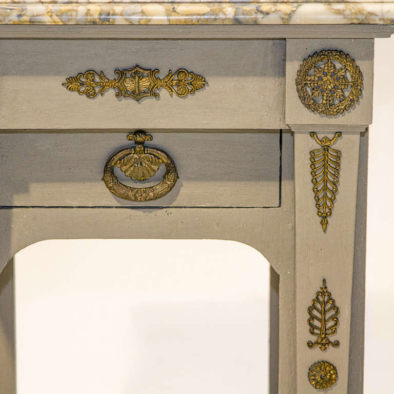 Pair of Marble Top Side Tables with Bronze Mounts