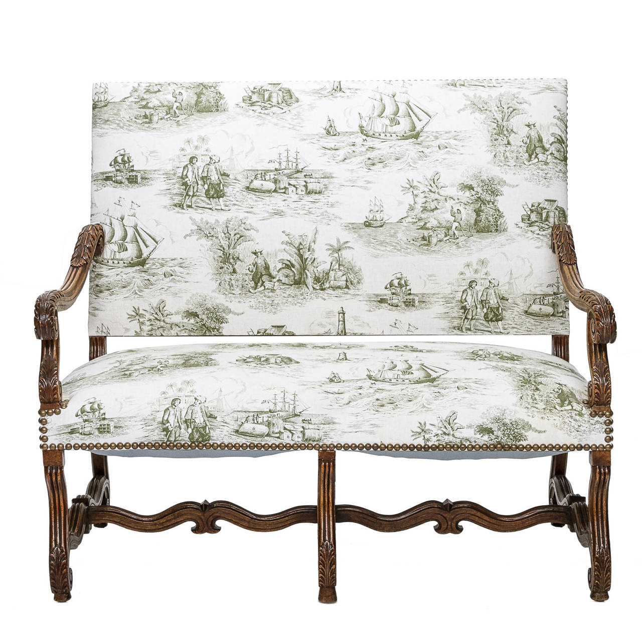 Louis XIV Walnut Settee in a Toile Fabric