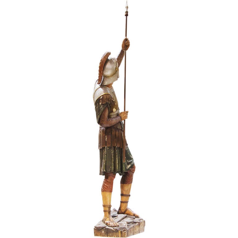 18th Century Wooden Polychrome Roman Soldier In Good Condition In Hixson, TN