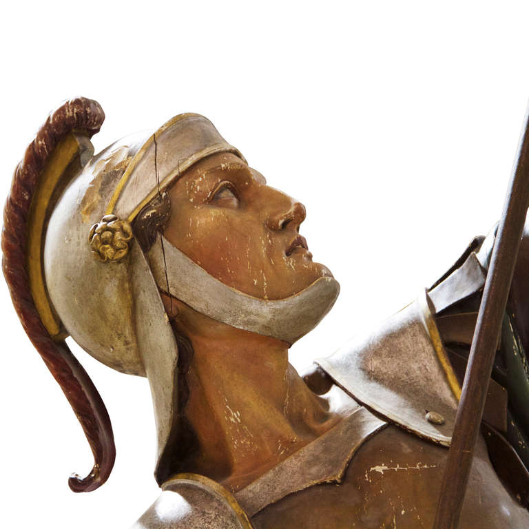 18th Century and Earlier 18th Century Wooden Polychrome Roman Soldier