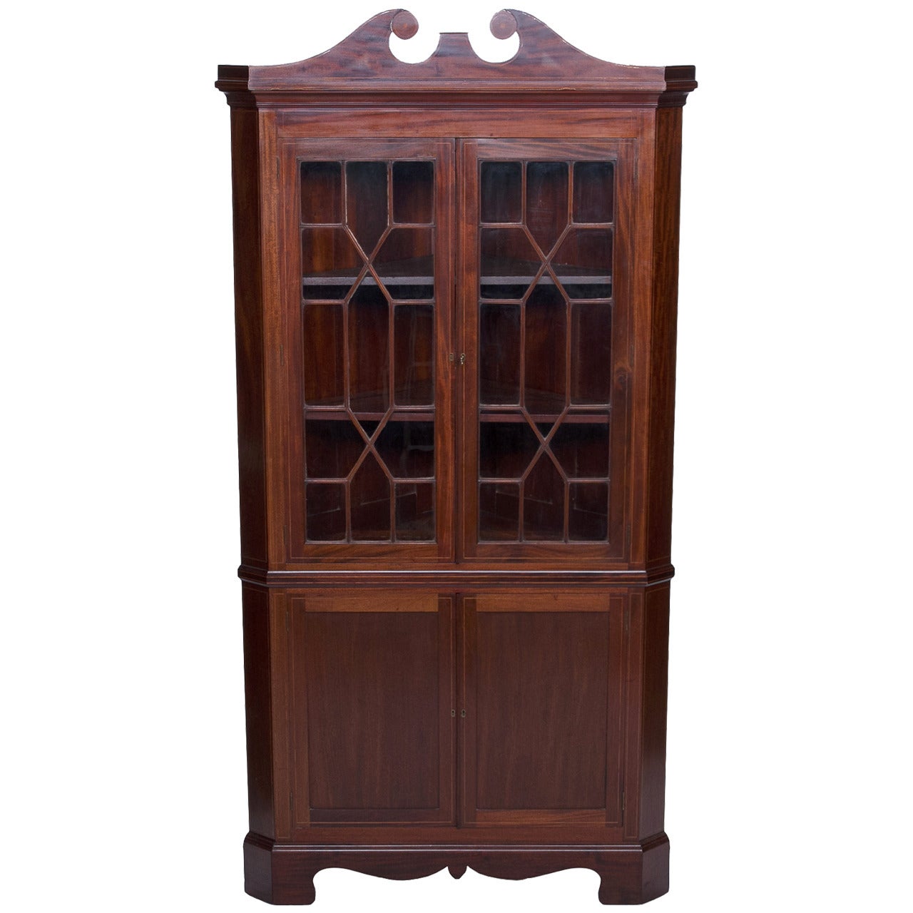 Sheraton Style Mahogany Corner Cabinet with Inlay