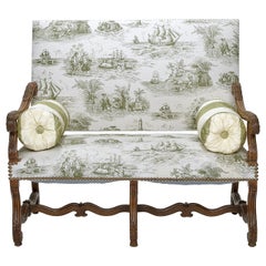 Antique Louis XIV Walnut Settee in a Toile Fabric