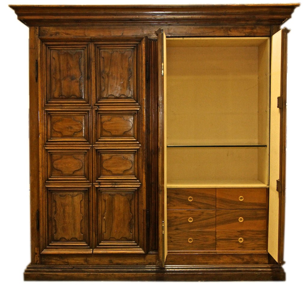 Italian Walnut Four Door Armoire at 1stDibs
