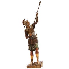 Antique 18th Century Wooden Polychrome Roman Soldier