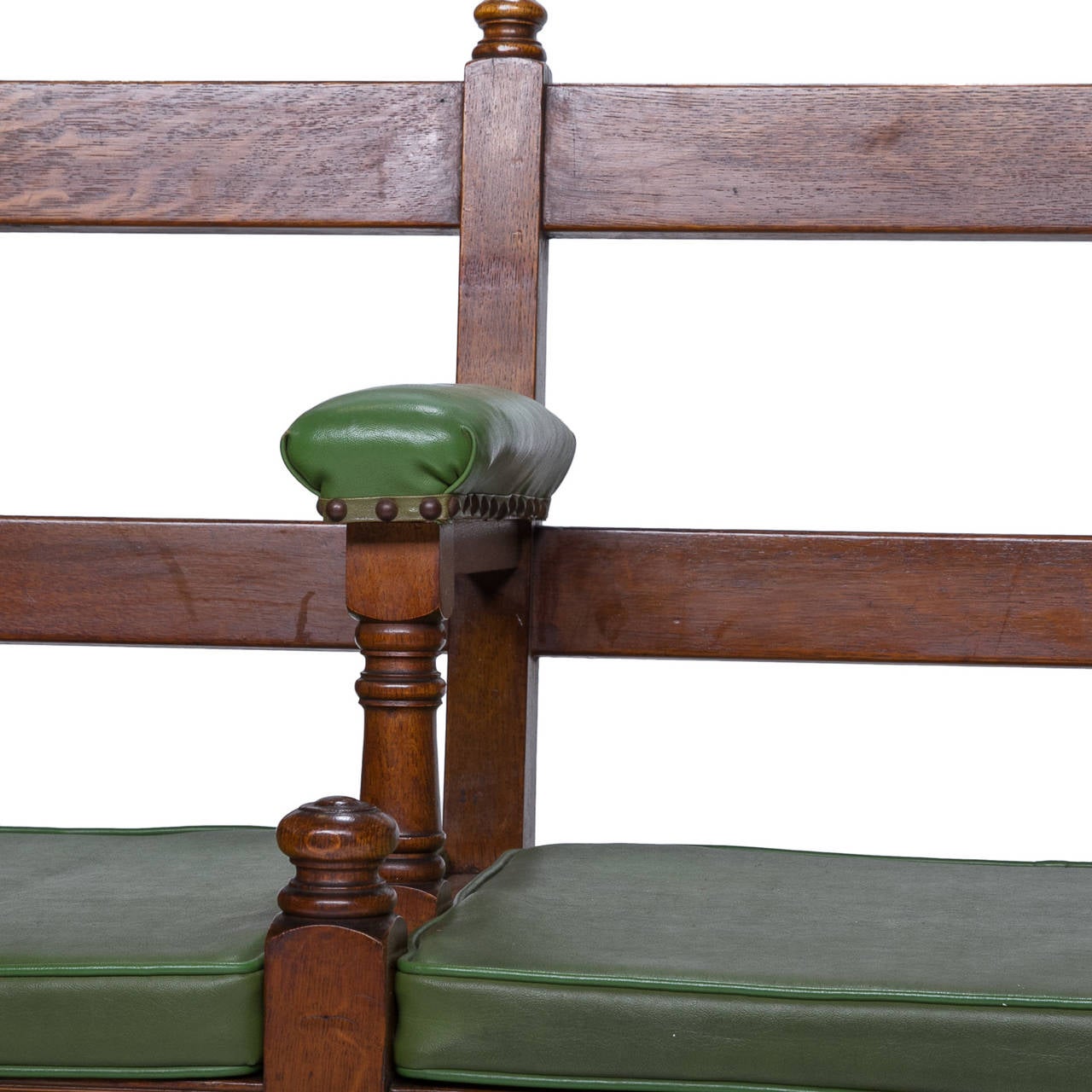 19th Century English Oak Bench with Leather Seats and Arms