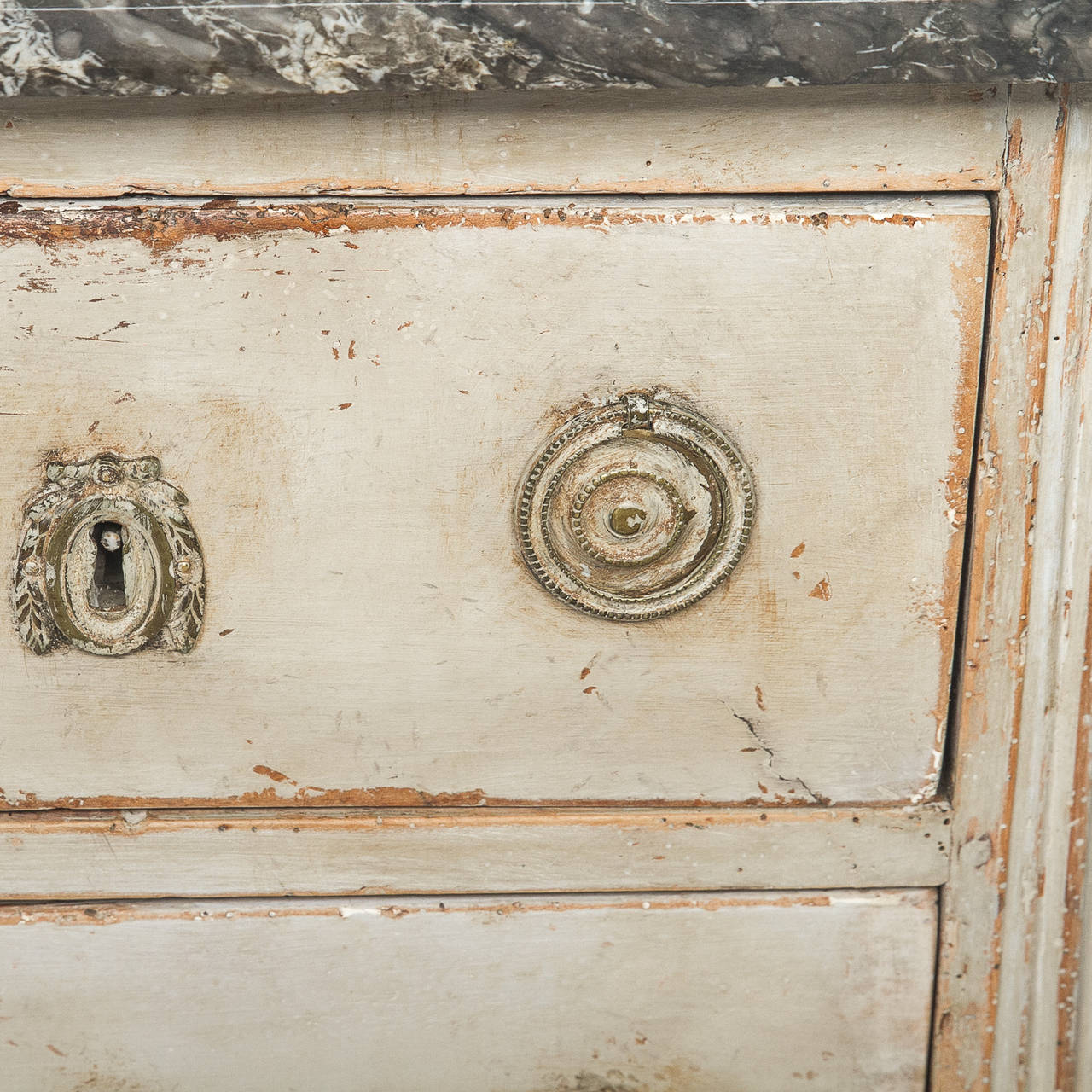 19th Century Painted Louis XVI Marble-Top Side Chest 1