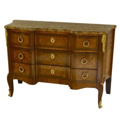 Antique French Marquetry Inlaid Commode With Marble Top
