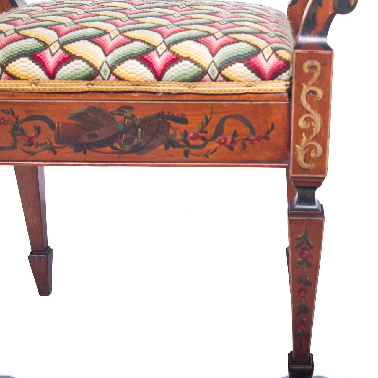 English Painted Satinwood Bench with Lift Seat 3