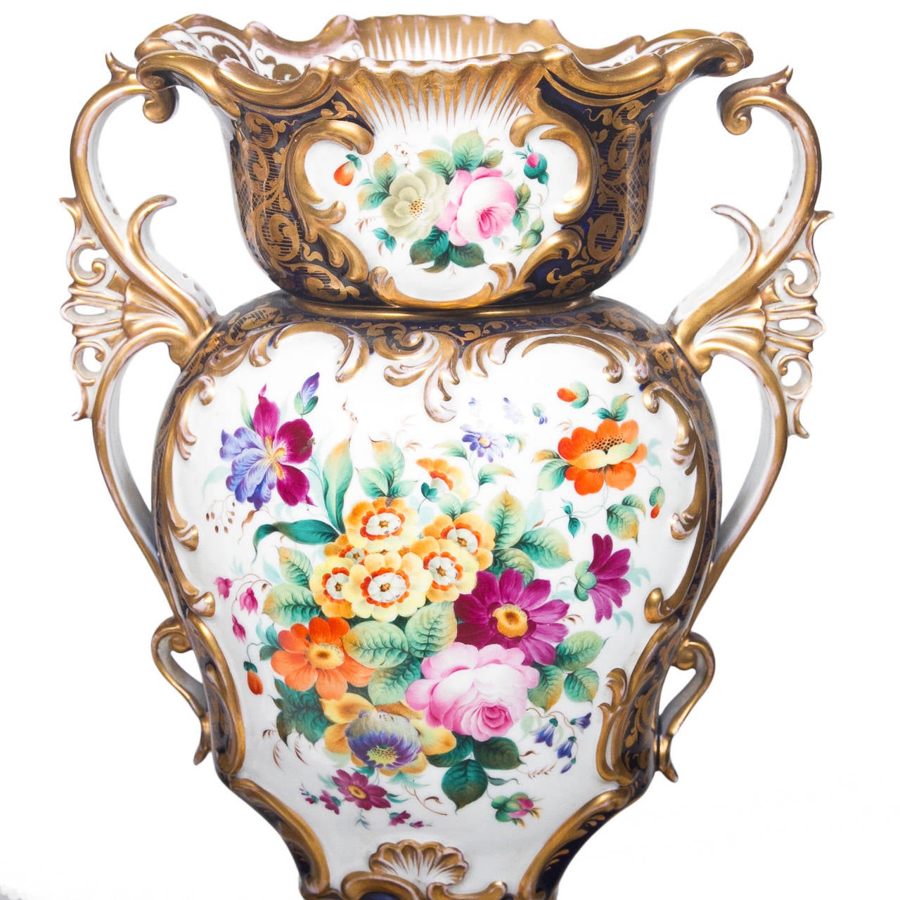 Baroque Pair of Old Paris Porcelain Hand-Painted Urns