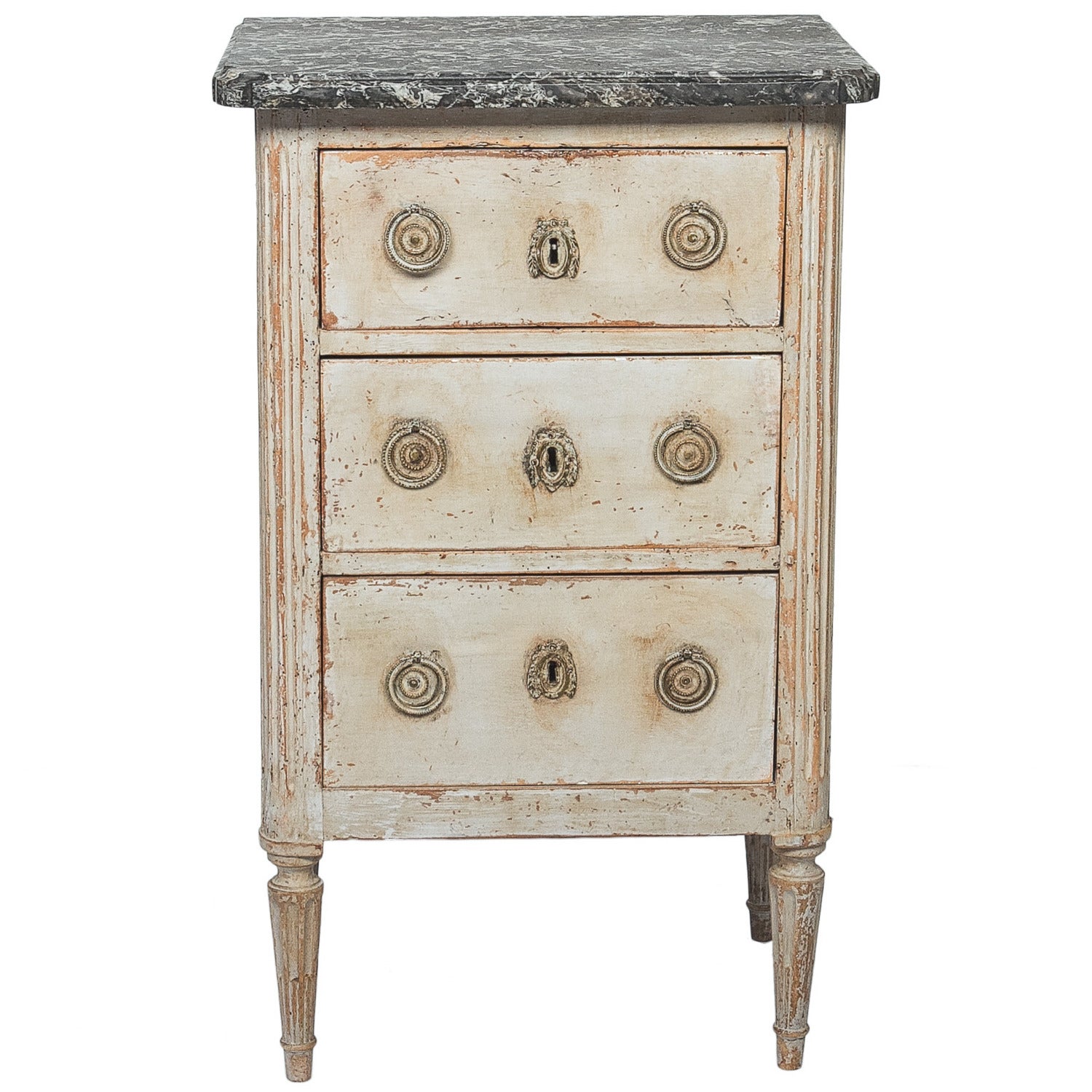 19th Century Painted Louis XVI Marble-Top Side Chest