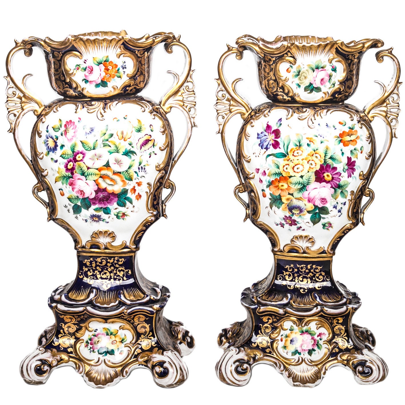 Pair of Old Paris Porcelain Hand-Painted Urns
