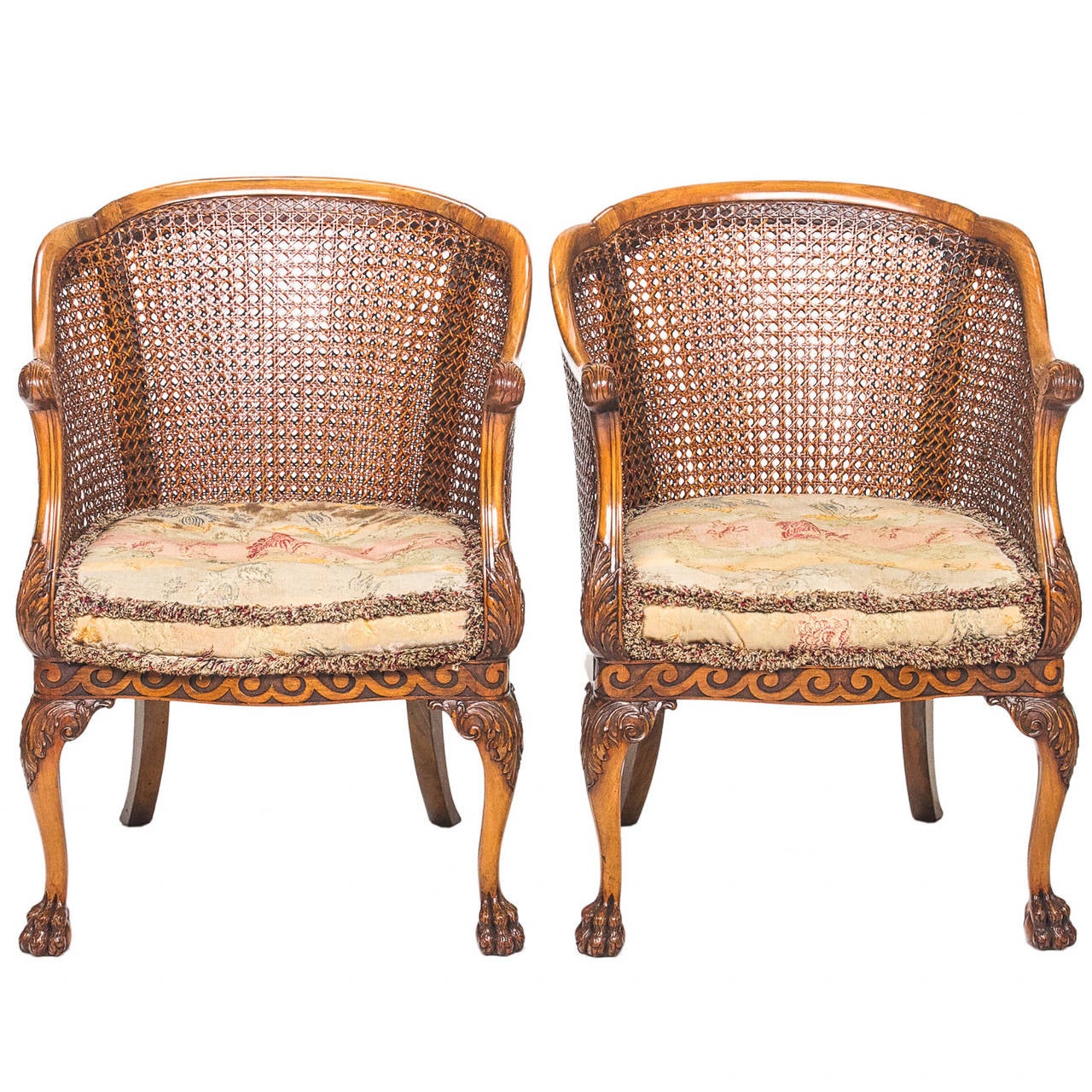 Georgian Style Walnut And Cane Barrel Back Chairs With Cushion At Georgian Style Walnut And Cane Barrel Back Chairs With Cushion For