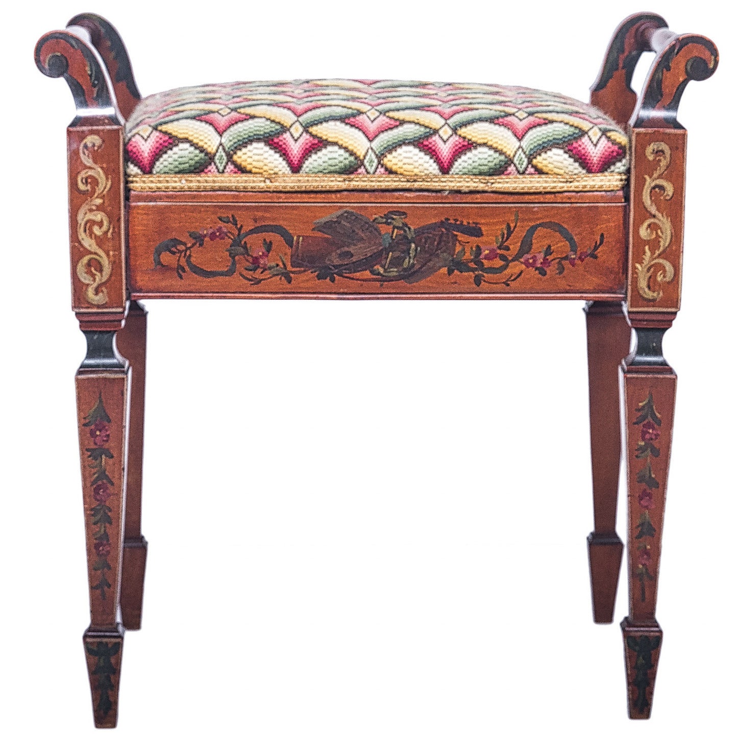 English Painted Satinwood Bench with Lift Seat