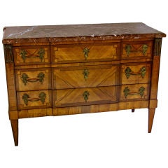 A French Transitional Marble Top Inlaid Commode